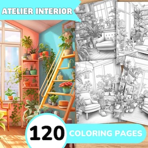 Interior Coloring Pages Book, Interior Design Grayscale Coloring Book, Interior Room Coloring Template Grayscale, Realistic Coloring Pages
