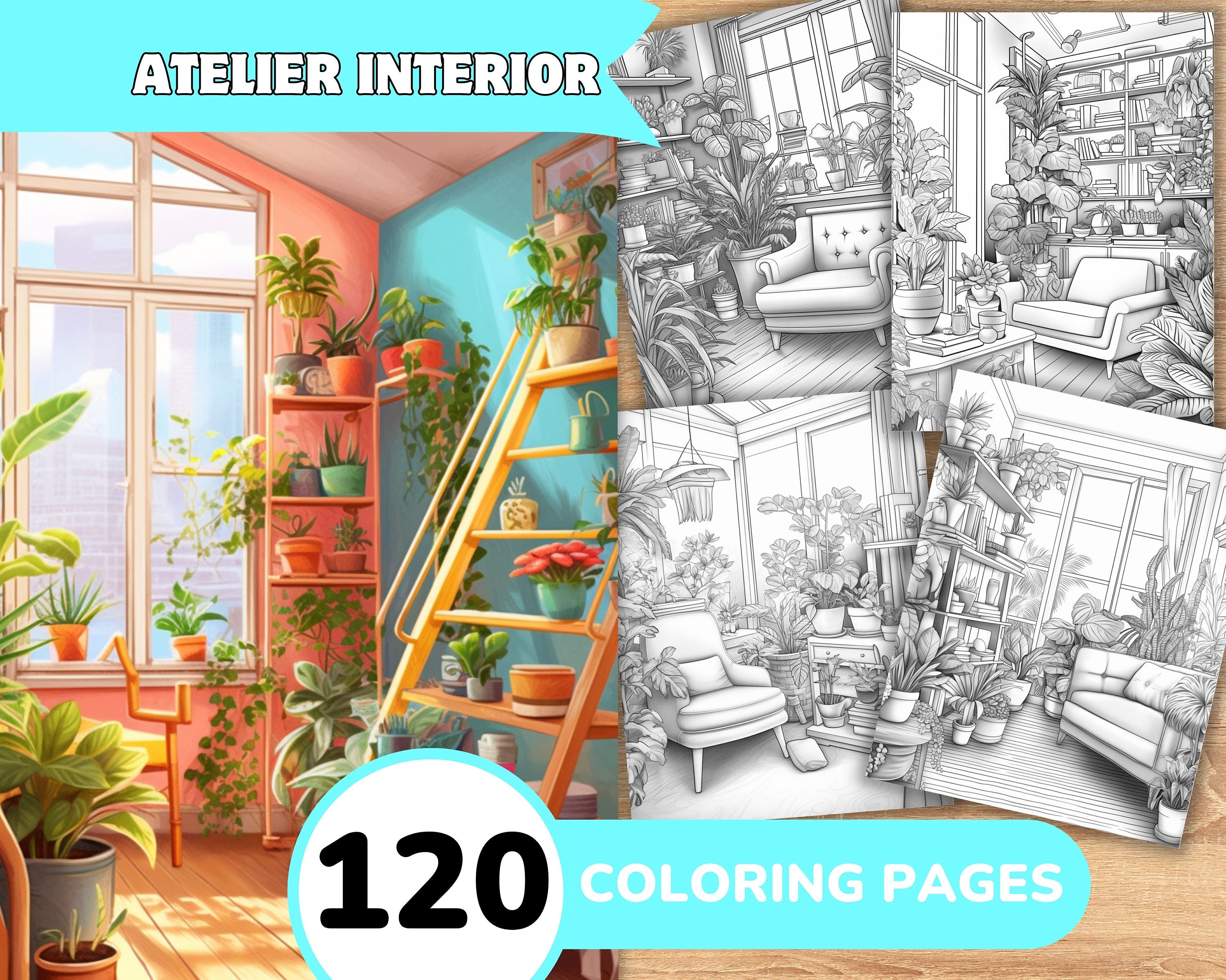 Interior Coloring Pages Book, Interior Design Grayscale Coloring Book ...