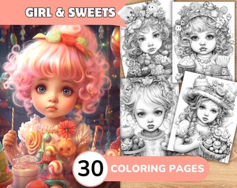 Girl Coloring Pages, Girl Coloring Book, Baby Grayscale Coloring, Sweet Coloring Book, Sweet Coloring Pages