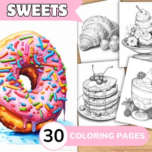 Sweet Coloring Pages Book, Sweet Grayscale Coloring Book, Sweet Coloring Grayscale, Food Coloring Digital, Cake Coloring
