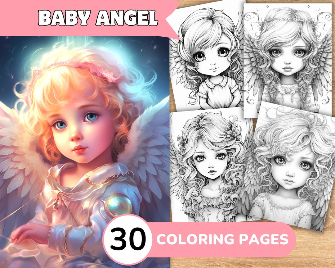 Angel Coloring Pages, Angel Coloring Book, Angel Grayscale Coloring