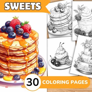 Sweet Coloring Pages Book, Sweet Grayscale Coloring Book, Sweet Coloring Grayscale, Food Coloring Digital, Cake Coloring