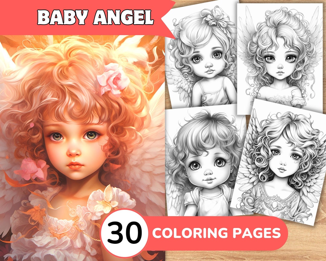 Angel Coloring Pages Angel Coloring Book Angel Grayscale - Etsy