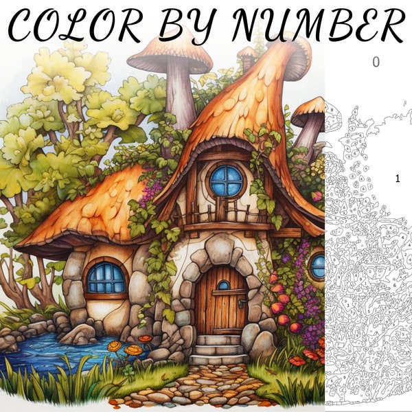 Color By Number, Paint By Number, Paint Number Adult, Coloring Numbered, Color By Number For Adults,Fairy House Coloring