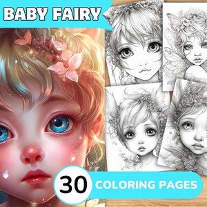 Cute Fairy Coloring Pages Book, Fairy Grayscale Coloring Book, Baby Fairy Coloring Template Grayscale, Fairy Coloring