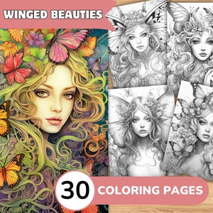 Fairy Coloring Pages Book, Fairy Grayscale Coloring Book, Fairy Coloring Grayscale, Realistic Fairy Coloring Digital