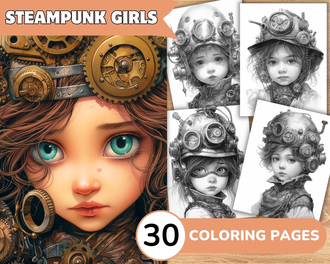 Steampunk Girls Coloring Pages Book Steampunk Coloring - Etsy