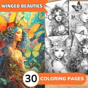 Fairy Coloring Pages Book, Fairy Grayscale Coloring Book, Fairy Coloring Grayscale, Realistic Fairy Coloring Digital
