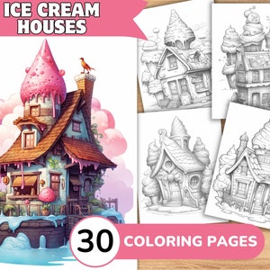 Ice Cream Houses Coloring Book, Sweet Coloring, House Coloring Pages, Fairy House Coloring, Cake Coloring