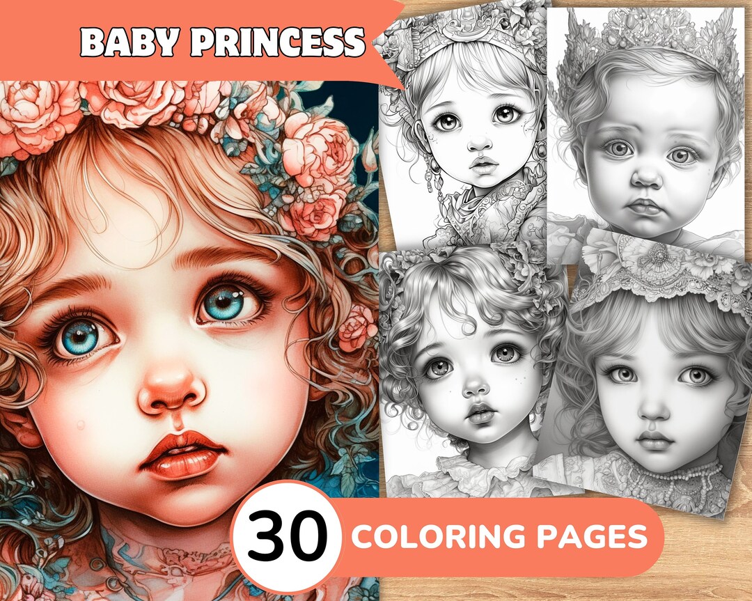 Princess Coloring Pages Book, Cute Princess Grayscale Coloring Book ...