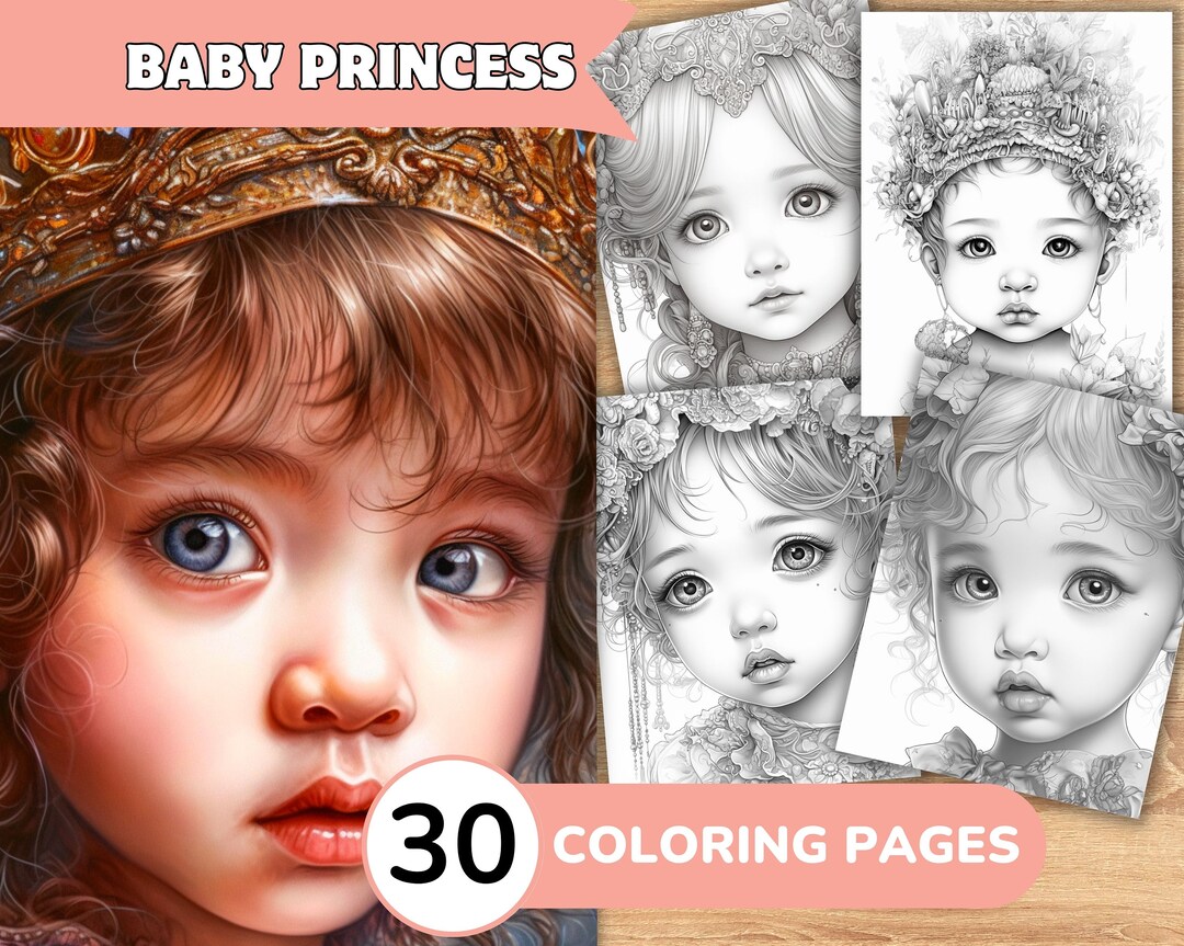Princess Coloring Pages Book, Cute Princess Grayscale Coloring Book ...
