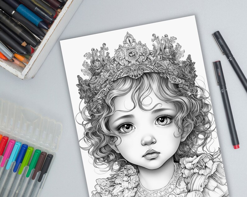 Princess Coloring Pages Book Cute Princess Grayscale Coloring - Etsy