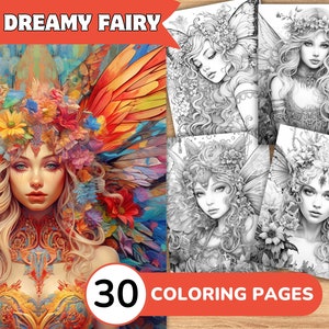 Fairy Coloring Pages Book, Fairy Grayscale Coloring Book, Fairy Coloring Grayscale, Realistic Fairy Coloring Digital