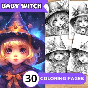 Witch Coloring Pages, Witch Coloring Book, Witch Grayscale Coloring, Girl Coloring Book, Girl Grayscale Coloring