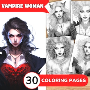 Vampire Coloring Pages, Vampire Coloring Book, Vampire Grayscale Coloring, Woman Coloring Book, Woman Coloring Pages
