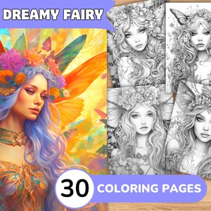Fairy Coloring Pages Book, Fairy Grayscale Coloring Book, Fairy Coloring Grayscale, Realistic Fairy Coloring Digital