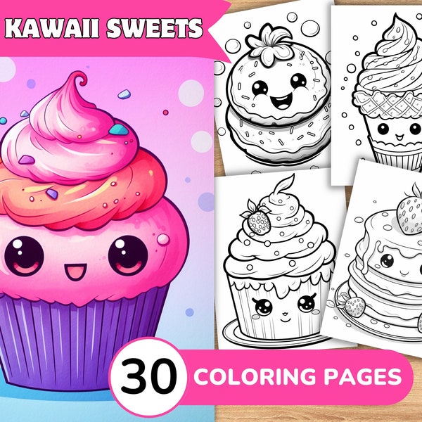 Kawaii Coloring Pages, Kawaii Coloring Book, Kawaii Food Coloring, Sweet Coloring, Cake Coloring, Cute Kawaii Coloring