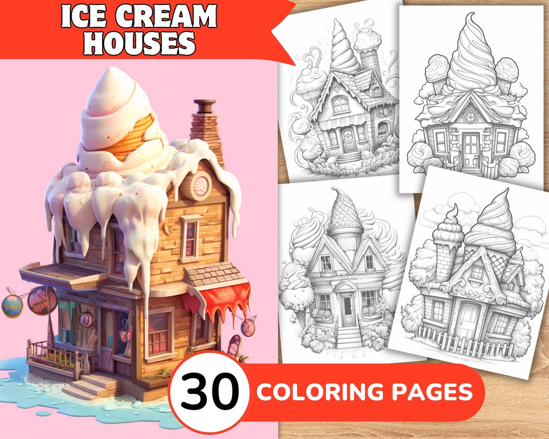 Ice Cream Houses Coloring Book, Sweet Coloring, House Coloring Pages ...