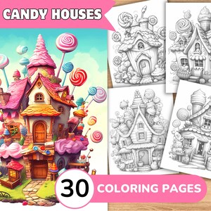 Candy Houses Coloring Book, Candy Coloring, Sweet Coloring, House Coloring Pages, Fairy Houses Coloring, Grayscale Coloring