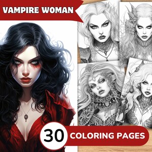 Vampire Coloring Pages, Vampire Coloring Book, Vampire Grayscale Coloring, Woman Coloring Book, Woman Coloring Pages