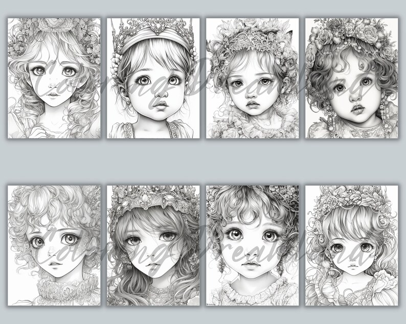 Princess Coloring Pages Book Cute Princess Grayscale Coloring - Etsy