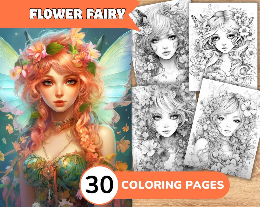 Flower Fairy Coloring Pages, Flower Fairy Coloring Book, Cute Fairy