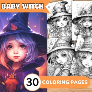 Witch Coloring Pages, Witch Coloring Book, Witch Grayscale Coloring, Girl Coloring Book, Girl Grayscale Coloring