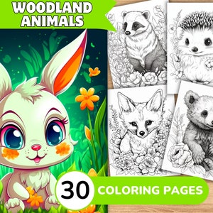 Woodland Animal Coloring Book, Forest Animal Coloring Pages, Cute Animal Grayscale Coloring Book, Coloring Template Grayscale Digital