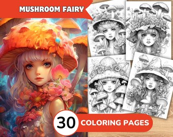 Mushroom Fairy Coloring Pages, Mushroom Fairy Coloring Book, Cute Fairy Coloring, Girl Coloring Book, Mushroom Coloring