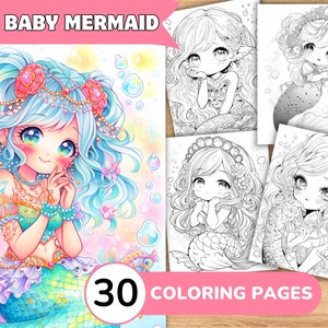 Cute Mermaid Coloring Pages Book, Mermaid Grayscale Coloring Book, Mermaid Coloring Grayscale, Printable Coloring Pages