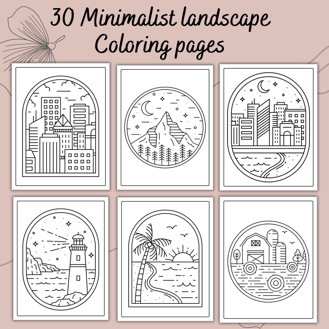 Minimalist Coloring Pages for Adults Serene Landscapes - Etsy