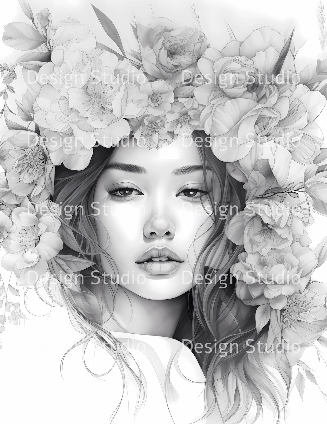 Flower Girl Coloring Page Coloring Printables Greyscale Colouring