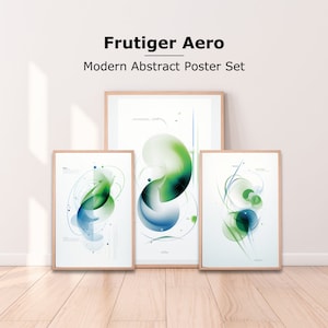 Abstract Frutiger Aero Style Poster Set | Green and Blue Abstract Art Prints - Digital Download