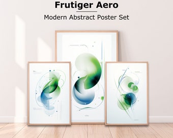 Abstract Frutiger Aero Style Poster Set | Green and Blue Abstract Art Prints - Digital Download