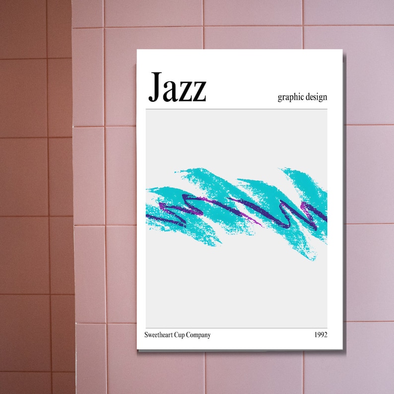 90s Jazz Paper Cup Poster Design Teal and Purple Digital Download Art ...