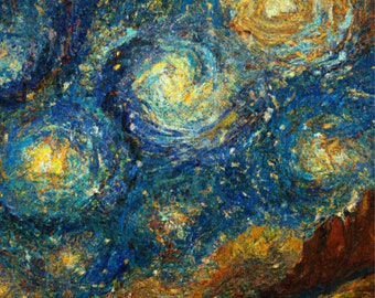 Starry Nights in Galaxies Far Far Away: Van Gogh Style Wall Print Painting for Home and Office Use