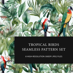 Tropical Birds | 8 Seamless Prints, Tropical Birds Digital Paper, Tropical Birds Repeating Pattern, Tropical Birds Background Commercial use