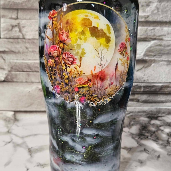 Ink Swirl Tumbler, Epoxy Sealed cup, Custom Ink Swirl Tumbler, Galaxy Tumbler, Custom Travel Mug, Moon Tumbler