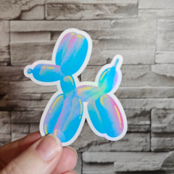 Holographic Balloon Dog Stickers - Perfect for decorating your water bottle or laptop. Waterproof.