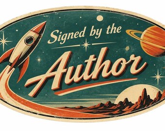 Étiquettes autocollantes imprimables « Signé par l'auteur » | Étiquettes Avery 22804 | Étiquettes autocollantes rétro pour livres de science-fiction | Étiquettes pour dédicaces d'auteur