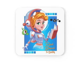 Space Reader Untersetzer - Geschenk für Sci-Fi-Buchliebhaber mit Retro Cartoon Astronauten-Mädchen