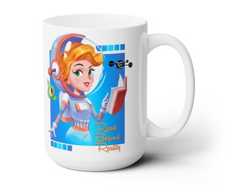 Space Girl Reader Tasse - Retro Sci-Fi Buchliebhaber Kaffeetasse für Cosmic Readers