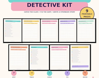 Kit imprimable d'analyse des incohérences | Cahier d'exercices de révision de roman | Liste de vérification des incohérences | Fiches d'exercices d'écriture de fiction | Planificateur de révision pour auteur (PDF)