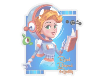 Space Reader Aufkleber - Retro Sci-Fi Buchliebhaber Vinyl Aufkleber für Laptops, Journals & mehr