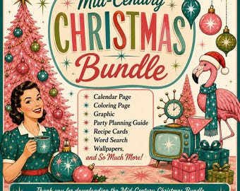 Coffret numérique de Noël rétro milieu du siècle avec Flamingo Sassy