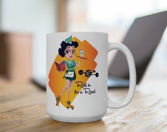 Retro Leseratte - Vintage Cartoon Mädchen Kaffeetasse für Bücherliebhaber & gemütliche Leser