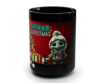 Get An Alien For Christmas Black Mug, 15oz