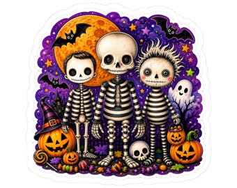 Autocollant squelette mignon pour enfants | Autocollant Halloween prédécoupé, citrouille et fantôme