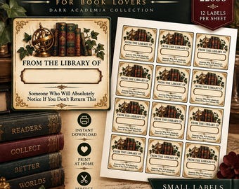Étiquettes de livres humoristiques à imprimer | Étiquettes de livres style Dark Academia | De la bibliothèque d'étiquettes | Avery 22806 | Cadeau pour amoureux des livres | Étiquettes de livres à imprimer