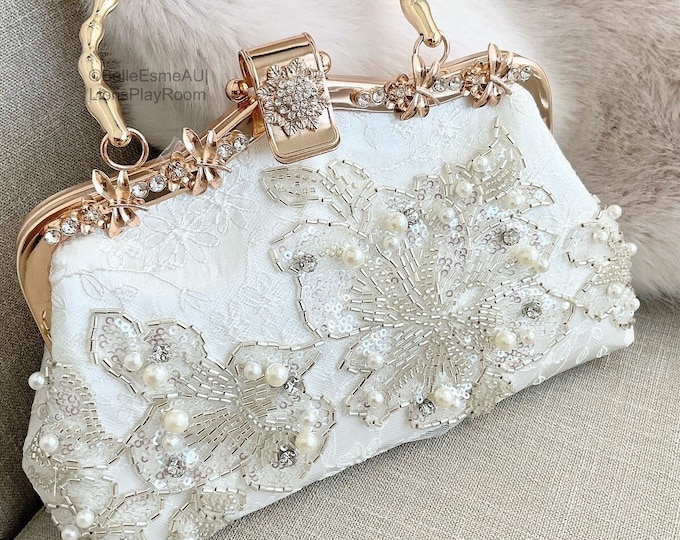 Wedding clutch, white bridal clutch, beaded bag| bridal purse, bridal bag, bridesmaid purse, evening purse